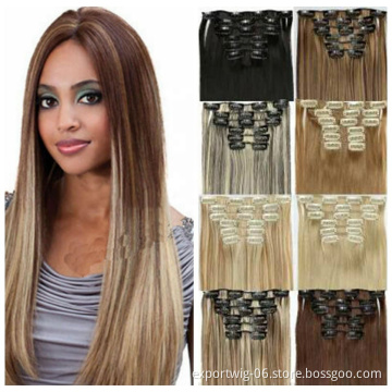 Lightest Blonde Clip in hair extension 22 inches straight full head set of  clip in synthetic clip hair extensions